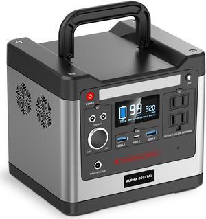 ALPHA DIGITAL 320W Outdoor Portable Power Station, 298Wh/93120mAh, LiFePO4 Lithium Battery Outdoor Emergency Power Backup, 110V/320W AC Outlet, 12V DC Output, USB QC3.0 &Type-C, LED Flashlight, for Ho