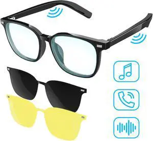 Alpha Digital Smart Glasses with Built-in Mic & Speakers, Voice Assistant, 2 Interchangeable Magnetic Clipover Lenses, Open Ear Music & Clear Calling, IP65 Waterproof