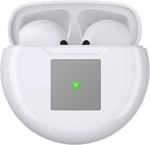 Wireless Bluetooth 5.2 Earbuds, Semi in Ear with Dual Mic Noise Cancelling, 30Hrs Playtime, Stereo Sound, IP54 Waterproof, Lightweight Design, 300mAh Battery Wireless Charging Case - White