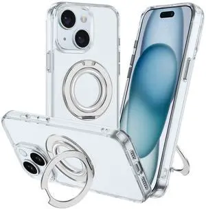 Clear Magnetic Case with Ring Stand for Apple iPhone 15 Plus, Fit for MagSafe, Shock Absorption Bumper, Soft Flexible TPU, Shock Resistant, Fingerprint Resistant Clear Magnetic Case with Ring Stand for Apple iPhone 15 Plus, Fit for MagSafe, Shock Absorption Bumper, Soft Flexible TPU, Shock Resistant, Fingerprint Resistant