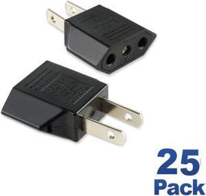 25 Pack Plug Adapter Converts EURO to USA 2 prong to 2 plug