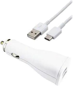 LG Original Data Cable USB Type C + Samsung Fast Charge Car Charger - White