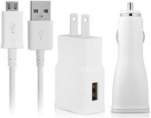 Samsung 3 Feet USB Data & Charger Cable + Wall Charger + Fast Car Charger (White) - OEM