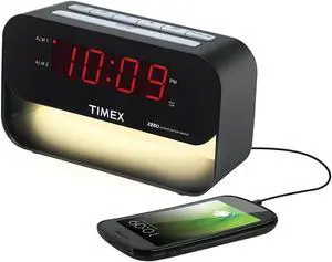 Timex T128 Alarm Clock w/ 24 Hour Set & Forget Alarm 0.9" Red Display (Black)