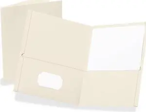 Oxford 57504 Twin-Pocket Folder, Embossed Leather Grain Paper, White, 25/Box, 1 Box