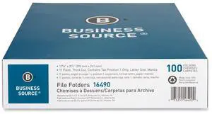 Business Source File Folder 1/3 Cut Left Tab 1-Ply 3/4" Exp. Ltr 100/BX MLA