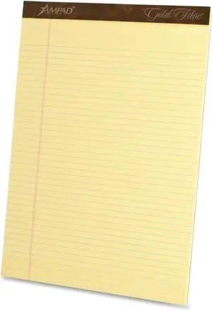 Tops 20020 Gold Fibre Ruled Pad, Legal/Legal Rule, Ltr, Canary, 50-Sheet Pads/Pack, Dozen