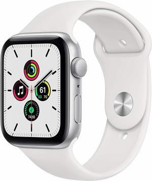 Apple Watch SE 44mm Silver Aluminum Case with White Sport Band GPS MYDQ2LL/A