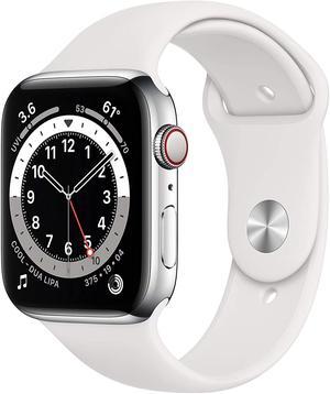 Refurbished Apple Watch Series 6 44mm Silver Stainless Steel Case with White Sport Band GPS  Cellular M07L3LLA