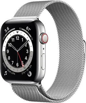 Apple Watch Series 6 44mm Silver Stainless Case with Silver Milanese Band GPS + Cellular M07M3LL/A