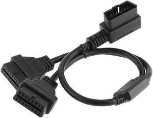 OBD II OBD2 90 Degree 16 Pin Male to 2 16Pin Female Extended Connector Cable Adapter with 37CM Line for Auto Car Diagnostic Tool