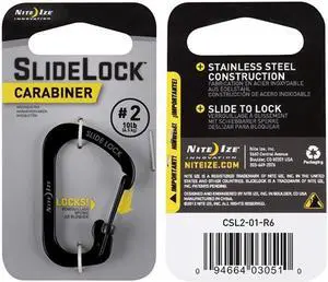 NITE IZE CSL2-01-R6 Locking Carabiner Clip,Black,1-3/32 in