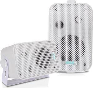 Outdoor Speaker System Wired (Pair), Marine Grade 2 Way 300W Peak Power, 3.5" Woofer and 1" Tweeter, Universal Mount For Wall or Ceiling, Use in Pool, Patio, Boat, Deck or Home Theater (Black)