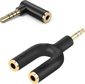 CableCreation Headphone Splitter Adapter Bundle with Angle 3.5mm Male to Female Audio Cable