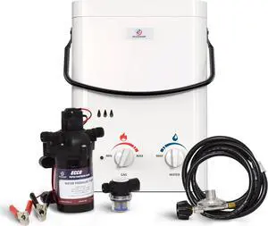 Eccotemp L5 Portable Outdoor Tankless Water Heater w/ EccoFlo Diaphragm 12V Pump and Strainer