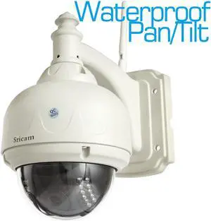 Sricam CMOS 4mm LEN Wifi Plug&Play P2P Pan/Tilt Waterproof Outdoor Dome IP Camera Wireless IR Cut Night Vision CCTV Camera Motion Detection Security Surveillance Network Camera Free iPhone&Android App