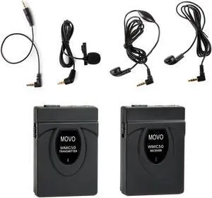 Movo WMIC50 2.4GHz Wireless Lavalier Microphone System with Integrated 164-foot Range Antenna (Includes Transmitter with Belt Clip, Receiver with Camera Shoe, Lavalier & 2 Earphones)