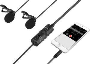 Movo LV2 Double-Lavalier Omnidirectional Interview Microphone with 3.5mm TRS/TRRS Combo Jack for DSLR Cameras, Camcorders, Recorders, iPhone, iPad, Android Smartphones/Tablets