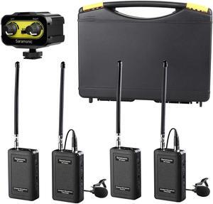 Saramonic Wireless VHF Lavalier Microphone Bundle with 2 Bodypack Transmitters, 2 Receivers, and 2-Ch Mixer for DSLR Cameras, Camcorders + More - 200' Wireless Transmission Range (Black/Yellow)