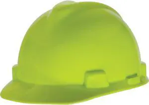 MSA Safety 815565 V-Gard Slotted Hard Hat Lime Green w/ Fas-Trac III Suspension