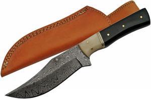 FIXED-BLADE HUNTING KNIFE | 4.5" Damascus Steel Blade Horn/Bone Handle Skinner