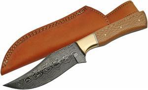 FIXED-BLADE HUNTING KNIFE | 4.75" Damascus Steel Blade Maplewood Handle + Sheath
