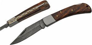 Damascus Steel Folding Knife | Rite Edge 3.5" Blade Classic Lockback Wood Handle