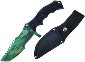 Mini Tactical Knife | 8.5" Overall Green Aurora Tanto Blade Military + Sheath