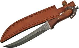 FIXED-BLADE SHORT SWORD | 18.5" Damascus Steel Blade Rosewood Handle + Sheath