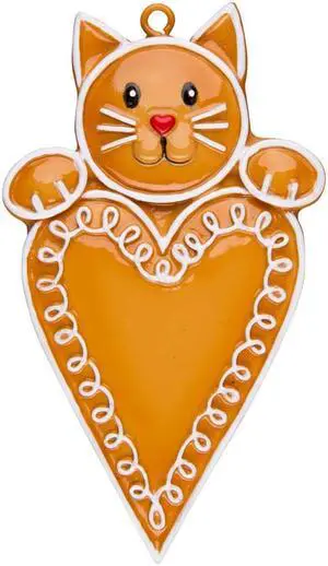 Gingerbread Cat with Heart Personalized Christmas Tree Ornament