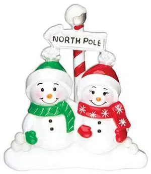 North Pole Family of 2 Couple  Personalized Christmas Tree Ornament