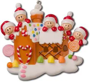 Gingerbread House with 5 Personalized Christmas Tree Ornament