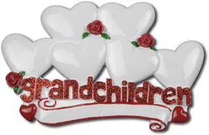 Grandchildren with 6 Hearts  Personalized Christmas Tree Ornament