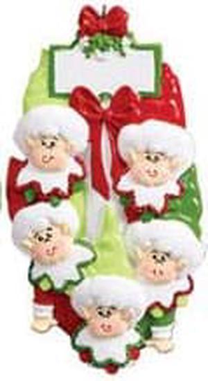Elves Family 5 Personalized Christmas Tree Ornament