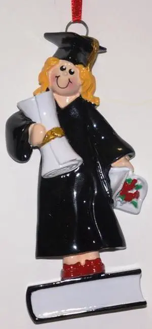 Graduate Girl Blonde Personalized Christmas Tree Ornament
