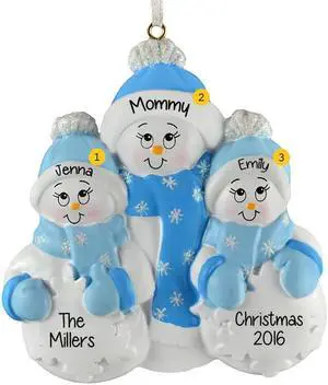 Single Family Snowmen 2 Personalized Christmas Tree Ornament
