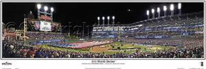 Cleveland Indians vs Chicago Cubs 2016 WS Opening Ceremony Progressive Field - 13.5x39 Panoramic Poster. Frame Dimensions 15.5x41 Deluxe Double Matt & Brown "Mahogany" Wood Frame w/Plexi Glass #2118