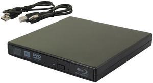 Black Slim External USB Blu-Ray Player, External USB DVD RW Laptop Burner Drive
