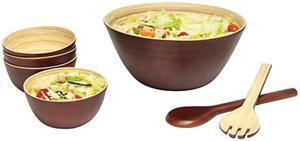 Orbit 7-Piece Bamboo Salad Bowl Set Brown