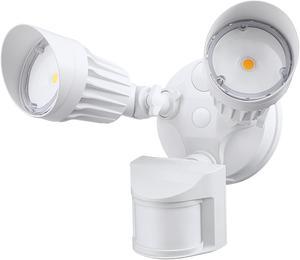 LEONLITE LED Security Light, Motion Sensor Flood Lights Outdoor, Dusk to Dawn & Motion Detector 3 Modes, Adjustable 2-Head, IP65 Waterproof, 20W(150W Equiv.), 5000K Daylight, ETL Listed, White