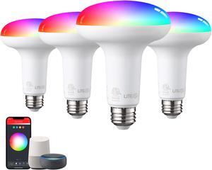 TORCHSTAR 4 Pack BR30 Smart LED Light Bulbs, WiFi & Bluetooth, 60W Equiv, E26 Base, Works with Alexa Echo Google Home Assistant Siri for Indoors, 2000K-5000K RGBCW Full Color Changing Smart Bulb