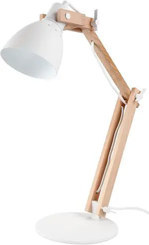 TORCHSTAR LED Swing Arm Desk Lamp, Wood Integrated Table Lamp, Heavy Base, 4-Level Dimmer, 5W, 2800K-3000K Warm White, Reading Lights for Office, Living Room, Bedroom, Bedside Nightstand Lamp, White