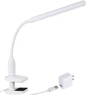 TORCHSTAR 5W Dimmable Flexible Study Clamp Desk Lamp with 26 LEDs, USB Powered Eye-Care Touch Sensitive Light, Memory Function, 4000K Cool White, ETL-Listed Power Adapter, 30,000hrs Lifespan, White