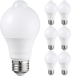 TORCHSTAR Motion Sensor Light LED Bulbs, 9W, 60W Equivalent, PIR Activated, Auto On/Off, UL Listed, E26 Base, 6000K Pure White, Motion Detector Lighting for Garage, Hallway, Front Door, Pack of 6