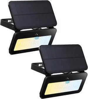 TORCHSTAR 2 Pack 3CCT Solar Flood Lights with Motion Sensor, Dimmable, Outside Security Lights, Adjustable Head, IP65 Waterproof, Black