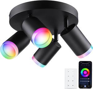 LEONLITE LED Smart Ceiling Spotlights, 2.4G WiFi & Bluetooth RGB Directional Dimmable Ceiling Light, APP Voice Control, 16 Million Colors, CRI90