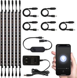 TORCHSTAR Smart LED Light Bar Kit, Work with Alexa, 6 Linkable Light Bars, Smart Phone Control, 9W 12V, 3000K Warm White, UL Adapter for Under Cabinet, Under Counter, Gun Safe, Closet, Shelf, 6Pcs