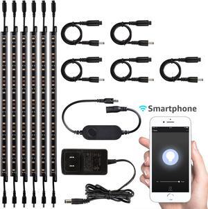 TORCHSTAR Smart LED Light Bar Kit, Work with Alexa, 6 Linkable Light Bars, Smart Phone Control, 9W 12V, 5000K Daylight, UL Adapter for Under Cabinet, Under Counter, Gun Safe, Closet, Shelf, 6Pcs