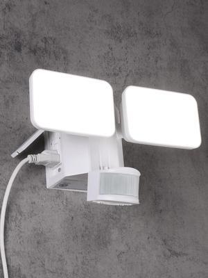 LED Security Light with GFCI Outlets& Motion Sensor, Dusk to Dawn, 5000K Daylight, White