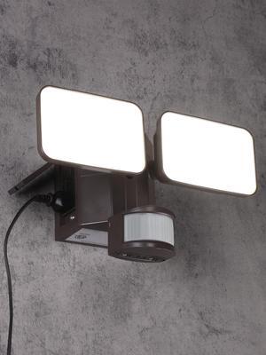 LED Security Light with GFCI Outlets& Motion Sensor, Dusk to Dawn, 5000K Daylight, Bronze